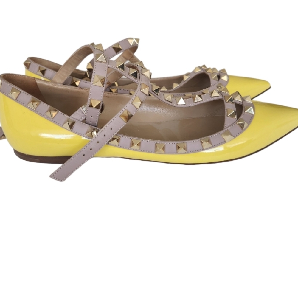 Valentino Rockstud Cage Ballet Flats Yellow 1 - Picture 4 of 15